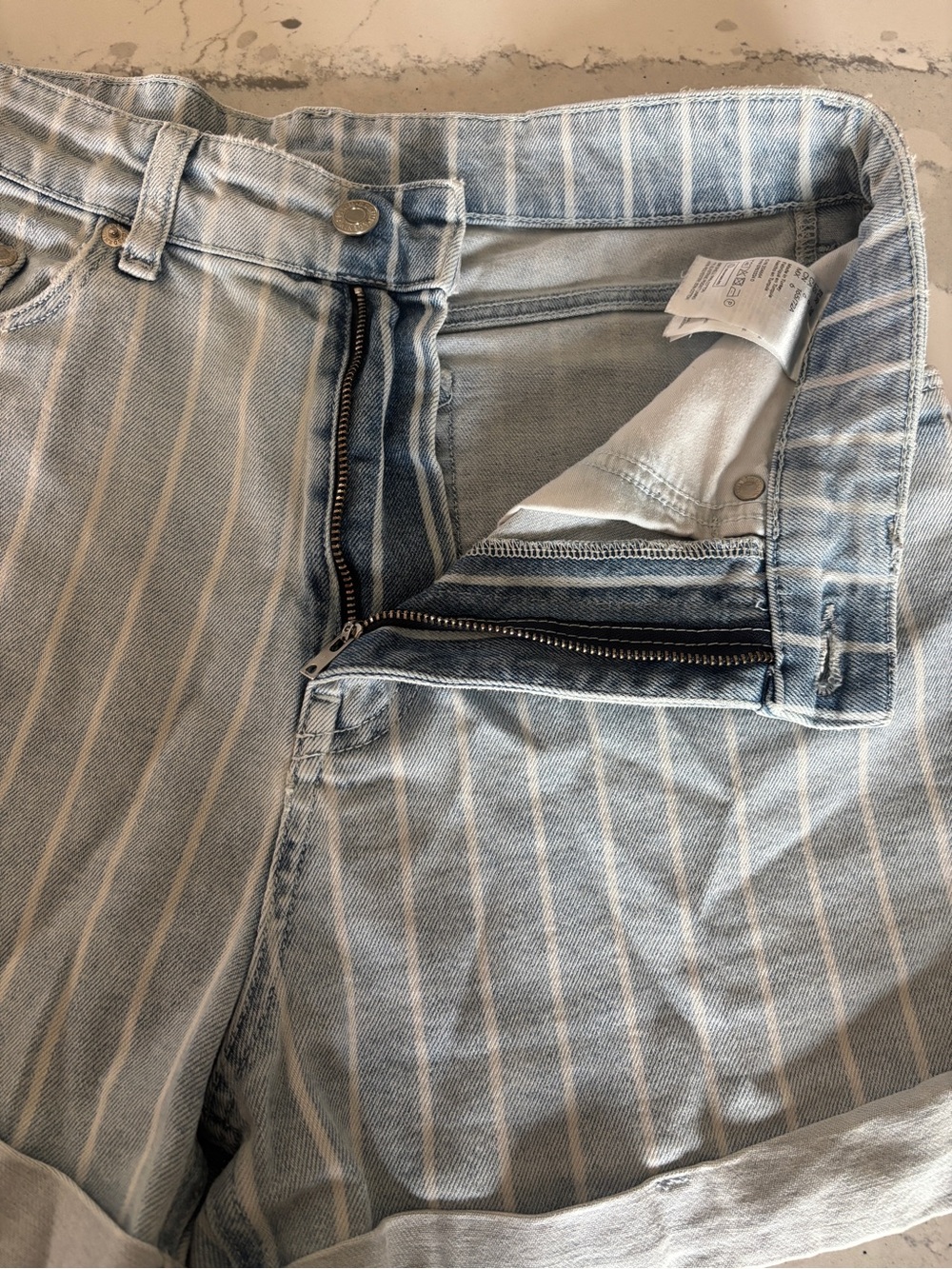 Striped Light Blue Women's Denim Shorts - Picture 4 of 10